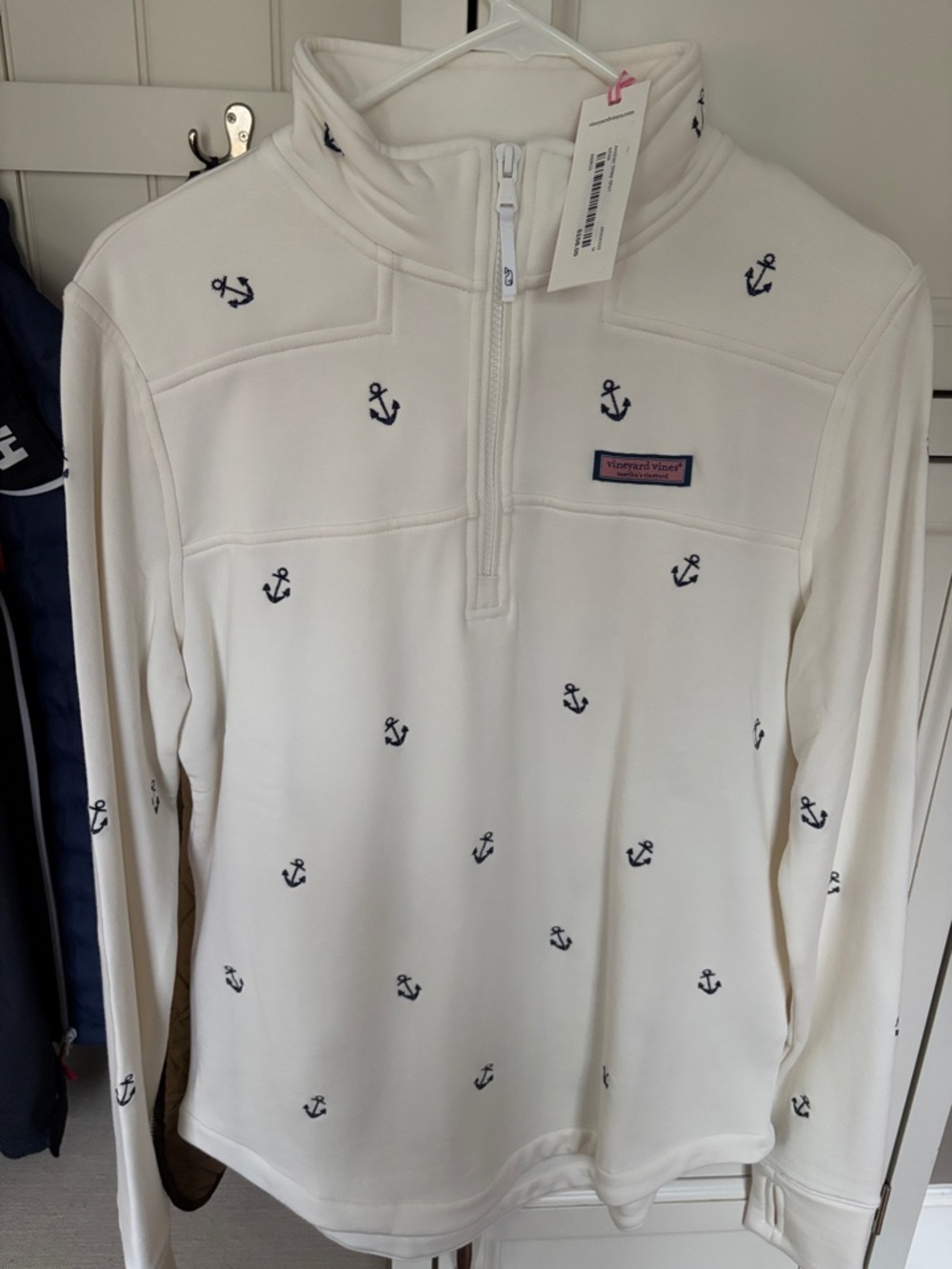 NWT Vineyard Vines Quarter-Zip Shep Shirt Pullover w Navy Anchor Embroidery